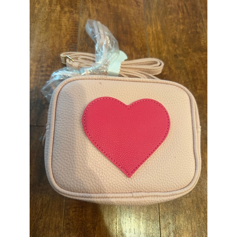 Pink Heart Faux Leather Crossbody Camera Bag with Tassel Accent Gold Hardware